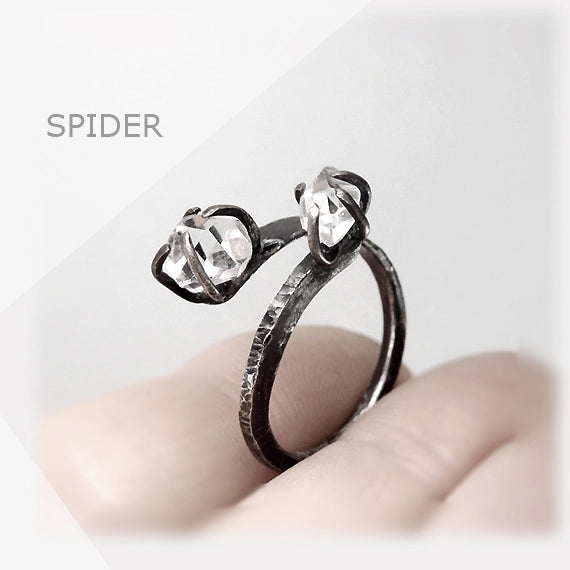 'de Spider' Ring, Sterling Silver with Herkimer Diamonds.
